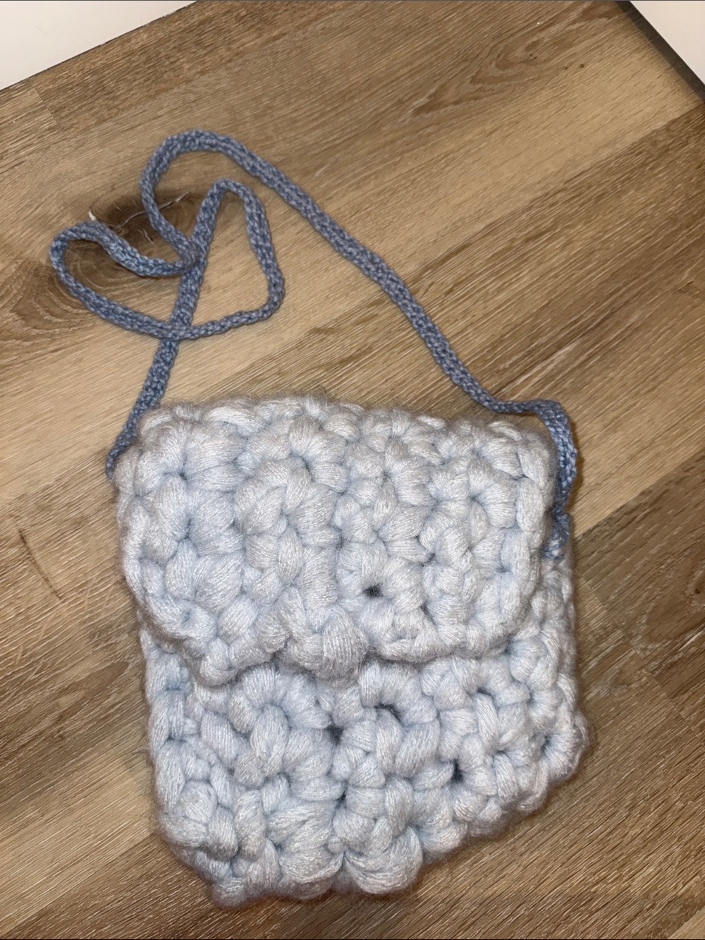 Handmade Light Blue Chunky Knit Crossbody Bag